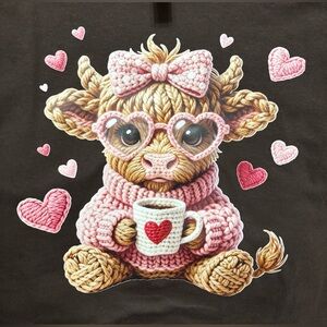 NEW XL Valentine Cute Knitted Cow Graphic Tee